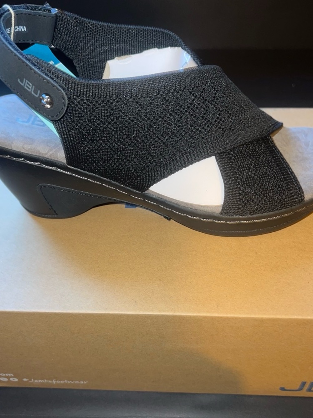 JBU Women's Black Knit Slingback Wedge Sandal